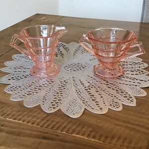 Indiana Vintage rose depression glass. Creamer and sugar bowl.
